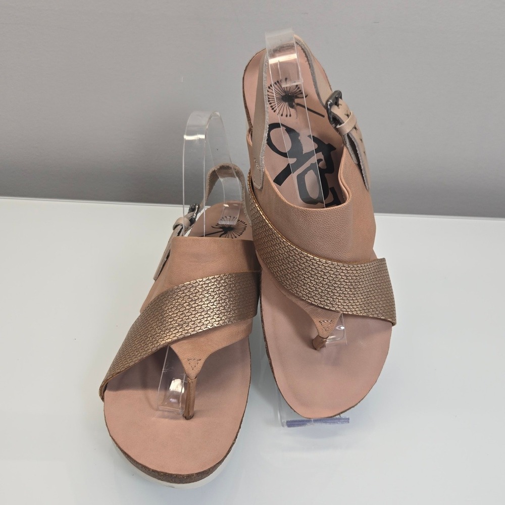 OTBT In Focus Leather Wedge Sandal Women 9 Dusty Rose Gold Boho Metallic Comfort